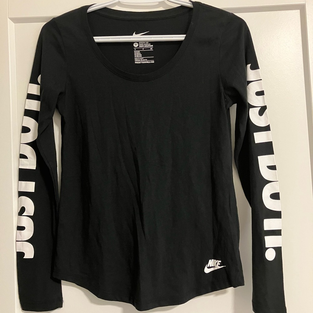 Nike Women's Black Long Sleeve Tee with White Slogan